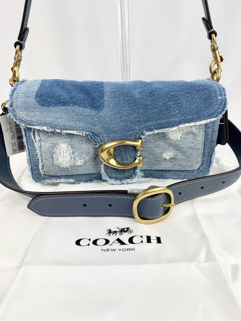 Coach Tabby 26 Denim Blue Distressed Shoulder Bag w/ Detachable Strap #CCX36